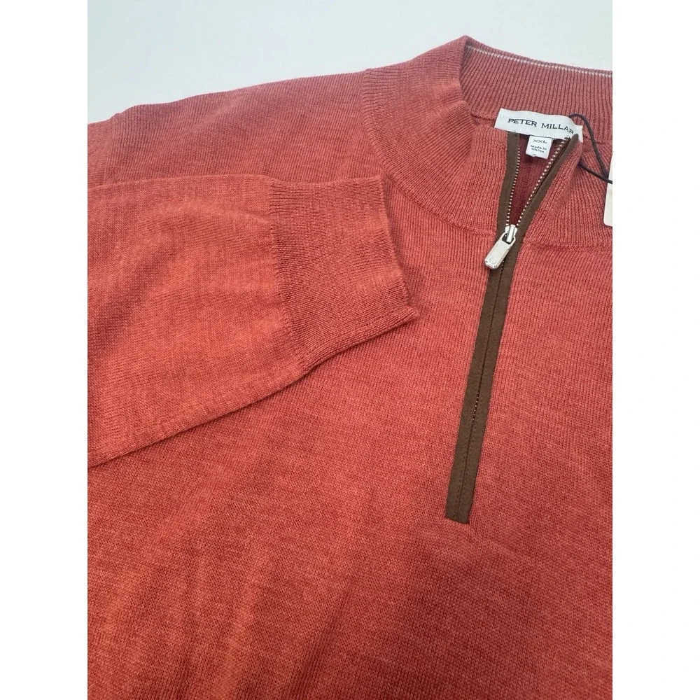 NWT Peter‎ Millar Autumn Crest Quarter Zip Wool Blend Sweater BURNT Red XXL $250